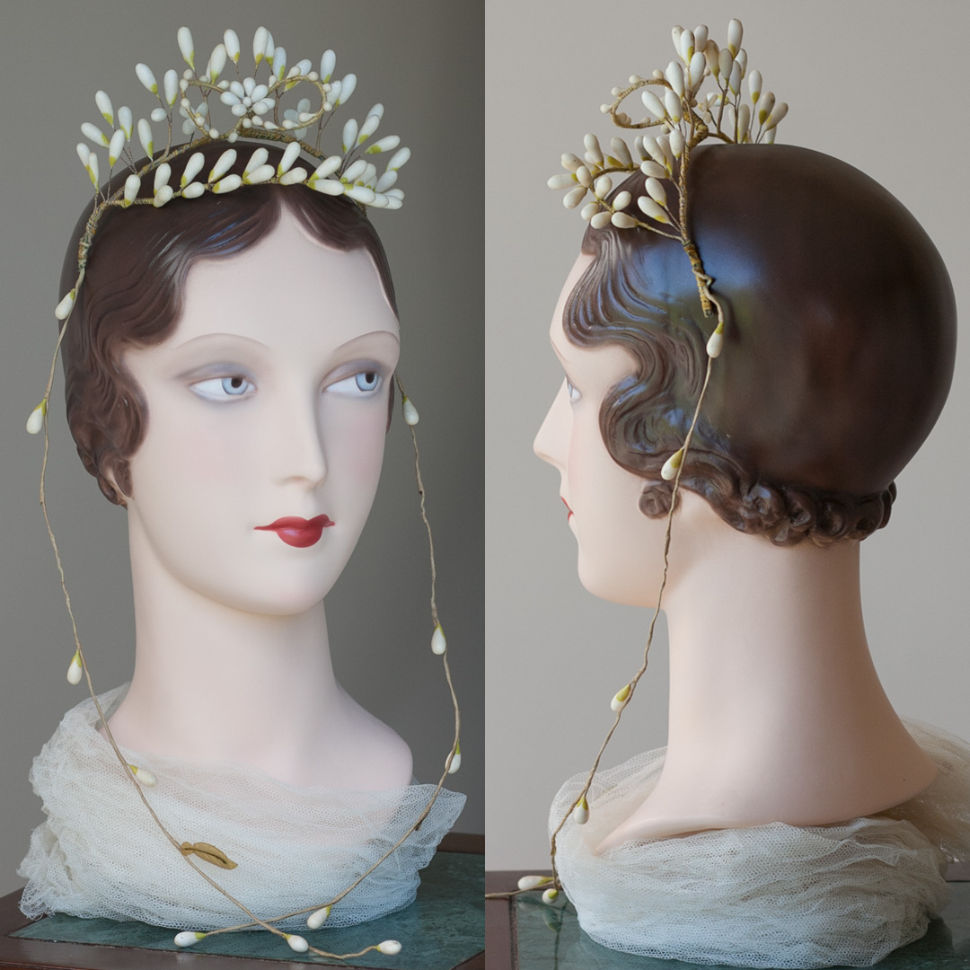 Vintage Victorian Wax Blossom Figure 8 Headpiece