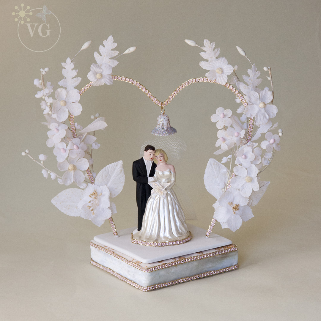 Glass heart wedding cake toppers